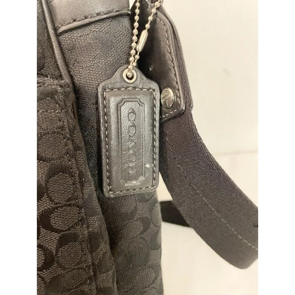 Coach Saddle Signature Messenger Black Canvas Bag F70293 Green Interior Unisex